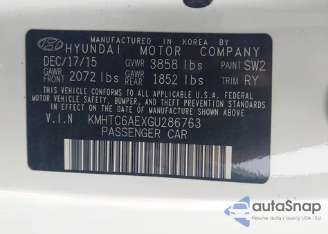 2016 Hyundai Veloster Turbo z USA, uszkodzony, nr VIN KMHTC6AEXGU286763